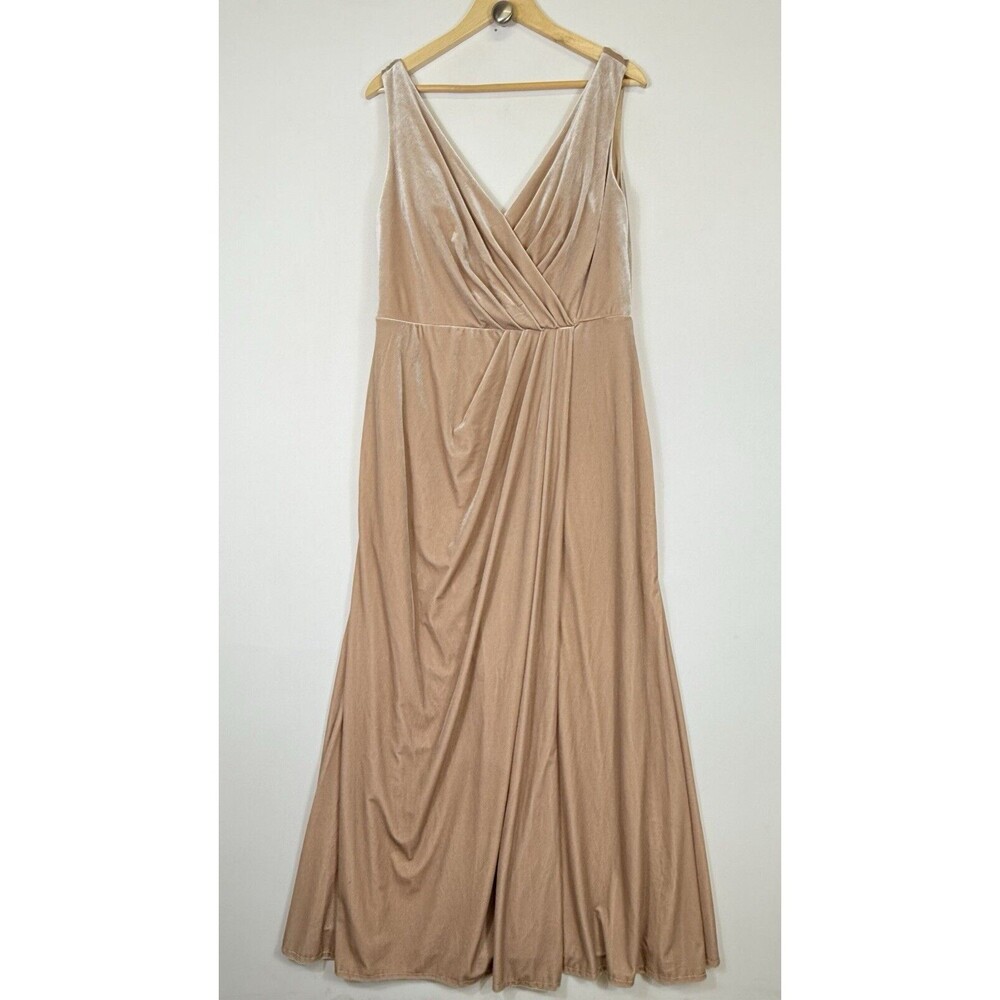 Revelry Bridesmaid Dress Womens 20 Blair Champagne Beige‎ Velvet Wrap Sleeveless